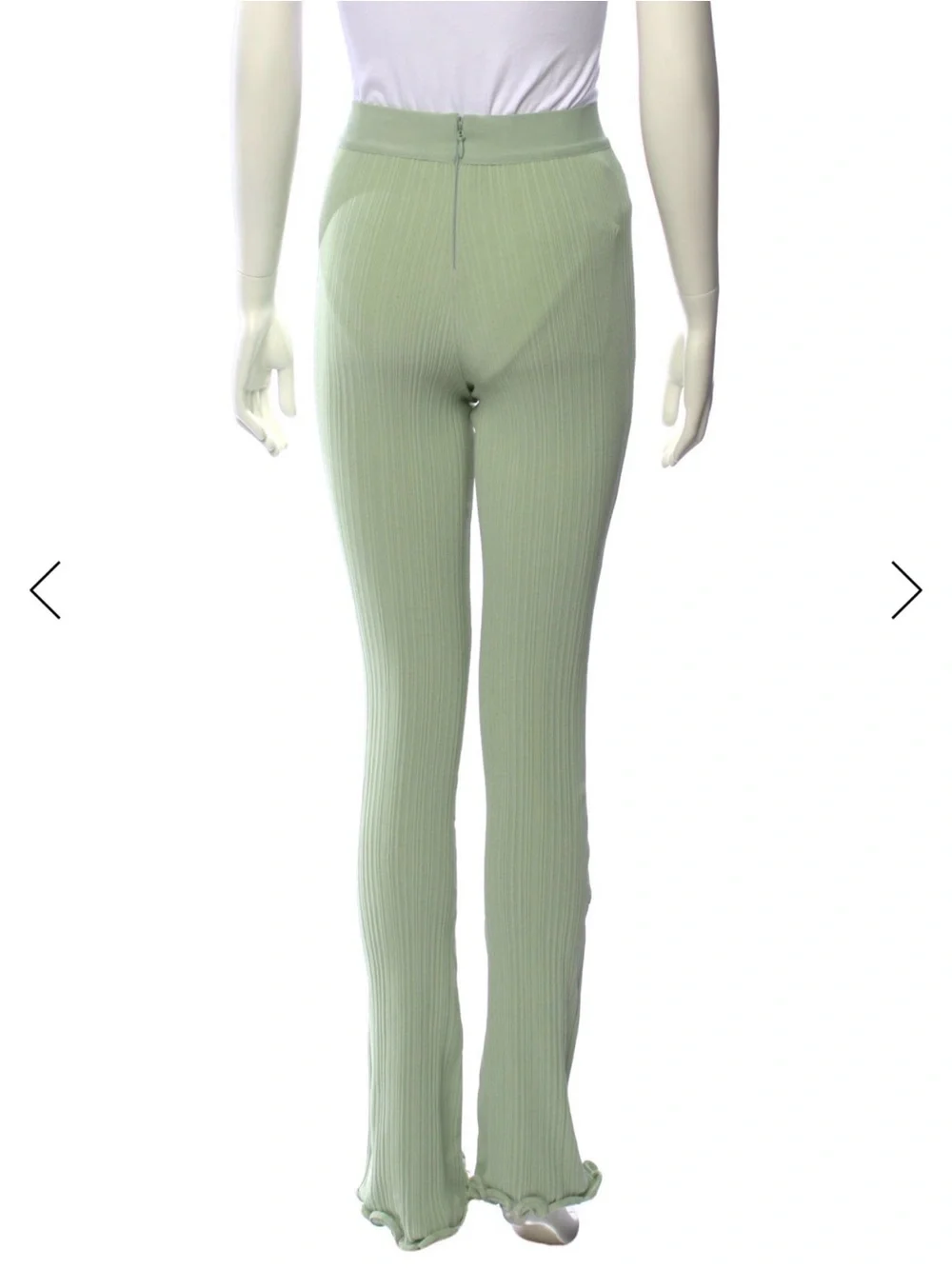 Hervé Léger Sage Green Pleated Flare Pants Ribbed Ruffle Hem